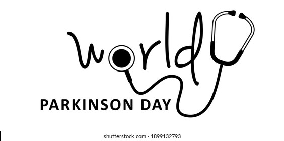 Slogan World parkinson day. Brain and neurons. 11th April 11. Silver ribbon for Parkinson's disease awareness and brain cancer illness. Anatomy human. Alzheimer symptom. Flat vector quote sign.