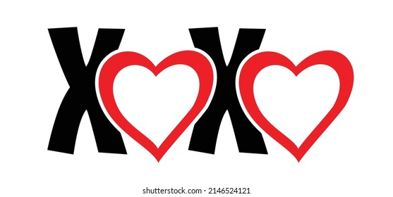 slogan XOXO (hugs and kisses) with hearts. Romantic qoute. Valentine's day, holiday. Vector pictogram or symbol. Love, heart icon or logo. Wedding concept.