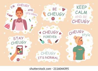 Slogans about cheuglife. New trendy teens millennial quotes. New English words. Quotes about old-fashioned and untrendy stuff