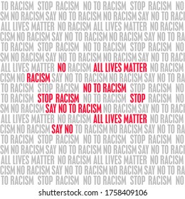 Slogans against racism. A call for tolerance, all lives are important. Stop racism. Global concept of protest against racism. Vector seamless pattern.