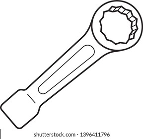 Slogging ring wrench. Vector outline icon isolated on white background.