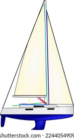 Sloop sailing ship with full sails and rigging