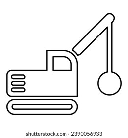 Sloopkraan building machine demolish wrecking ball crane truck contour outline line icon black color vector illustration image thin flat style