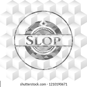 Slop grey emblem. Vintage with geometric cube white background