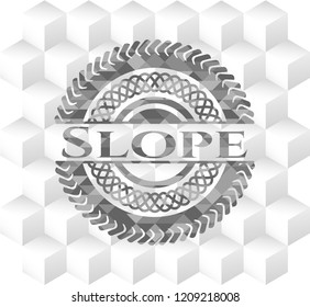 Slope grey emblem with geometric cube white background