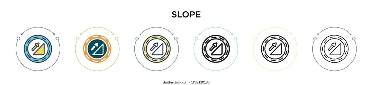 Slope icon in filled, thin line, outline and stroke style. Vector illustration of two colored and black slope vector icons designs can be used for mobile, ui, web