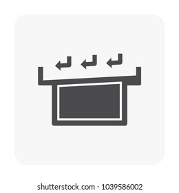 Slope of roof deck or rooftop for drainage system vector icon in cross section. May call concrete slab, patio, terrace over building. Include arrow of slanted, waterproofing to drain rain water away.
