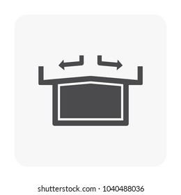 Slope of roof deck or rooftop for drainage system vector icon in cross section. May call concrete slab, patio, terrace over building. Include arrow of slanted, waterproofing to drain rain water away.
