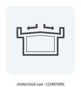 Slope of roof deck or rooftop for drainage system vector icon in cross section. May call concrete slab, patio, terrace over building. Include arrow of slanted, waterproofing to drain rain water away.
