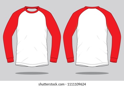 Slope Shoulder Long Sleeve T-shirt Design With White/Red Colors.Front And Back Views.