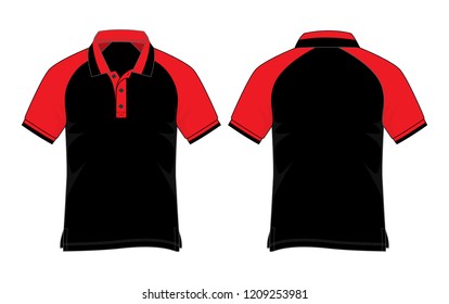 Slope Shoulder Polo Shirt Design Vector With Black/Red Colors.Front And Back Views.