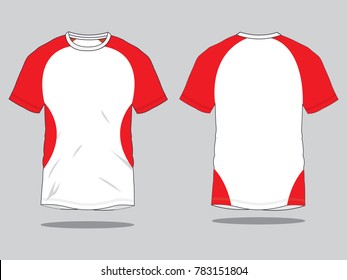 Slope Shoulder Sport T-Shirt Design White/Red Colors Vector.Front And Back Views.
