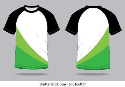 Slope Shoulder T-Shirt Design Vector With White/Black/Green Colors.Front And Back Views.