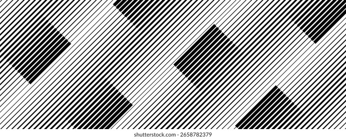 Patrón de rayas blancas y negras inclinadas. Fondo de líneas paralelas diagonales. Fondo de pantalla con efecto semitono dinámico. Impresión geométrica Abstractas con ilusión óptica. Vector ilustración gráfica.