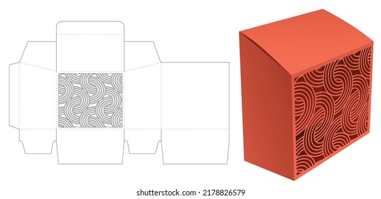 Sloped box with curved pattern die cut template and 3D mockup