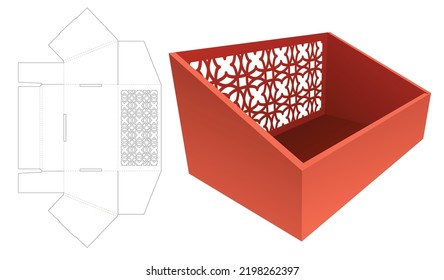 Sloped tray with stenciled pattern die cut template and 3D mockup