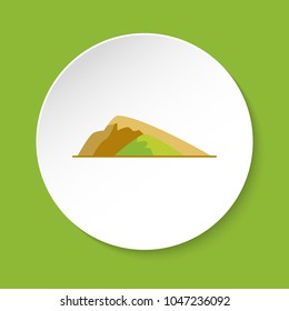 Sloping hill icon in flat style. Low mountain symbol isolated on round button
