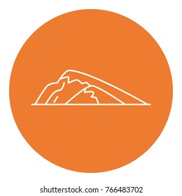 Sloping hill icon in thin line style. Low mountain symbol in round frame.