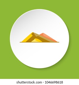 Sloping hills icon in flat style. Low mountain symbol on round button