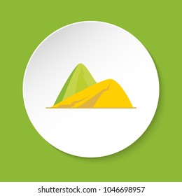 Sloping hills icon in flat style. Mountain symbol isolated on round button