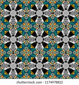 Sloping seamless colorful ornament for design and backgrounds. Textured seamless pattern. Vector illustration. Orient popular style. Abstract blurred paisley gray, blue and black ornament.