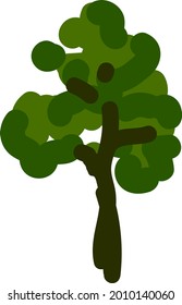 Árbol abstracto descuidado con corona verde aislado en fondo blanco