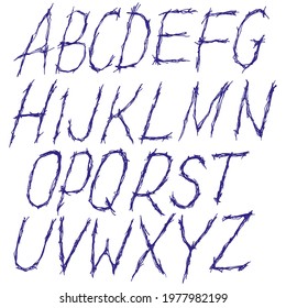 Sloppy Handwriting Style Alphabet On White Background.Vector Lettering.