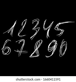 Sloppy Handwriting.Vector Decorative Numbers On Black Background.