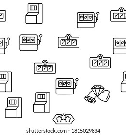 Slot Casino Machine Vector Seamless Pattern Thin Line Illustration