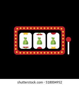 Slot fruit machine with hearts Vector illustration isolated on black background