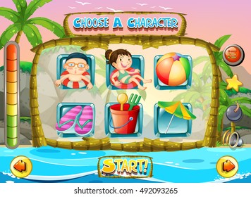 Slot game template with children characters illustration