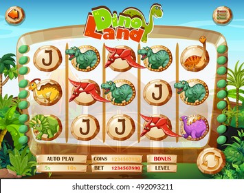 Slot Game Template With Dinosaur Characters Illustration