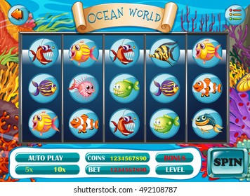 Slot Game Template With Fish Characters Illustration