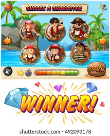 Slot game template with pirate characters illustration