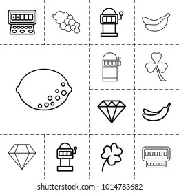 Slot icons. set of 13 editable outline slot icons such as clover, banana, diamond, lemon