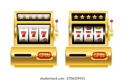 Slot machine 3d clipart. Vector 3d illustration isolated on white background.