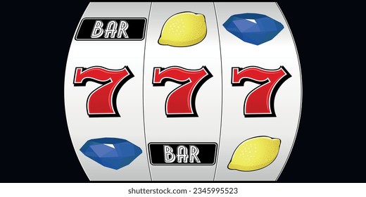 Slot machine - 777 in the center, winning combination. A winning line of sevens, a scoreboard of a one-armed bandit.