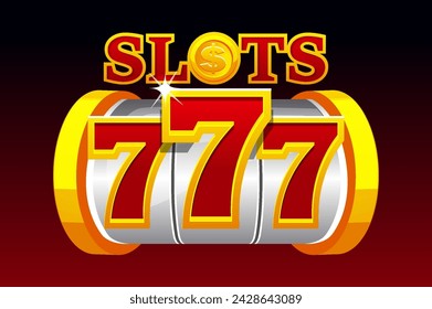 Slot machine 777. Golden and red Banner for the casino game.