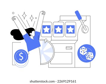 Slot machine abstract concept vector illustration. Online slot machine, casino game, big money winner, jackpot win, gambling addiction, download application, playing experience abstract metaphor.