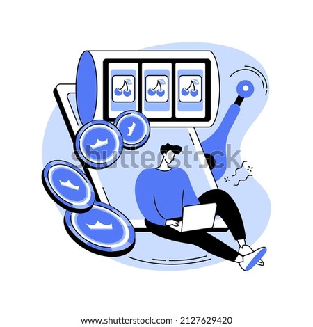 Vector Slot machine abstract concept vector illustration. Online slot machine, casino game, big money winner, jackpot win, gambling addiction, download application, playing experience abstract metaphor.