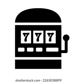 Slot machine black icon. Jackpot slot machine. Vector black icon isolated on white background.