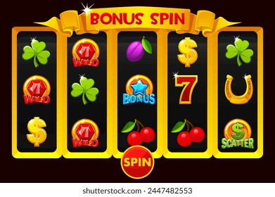 Slot machine with bonus spin on black background