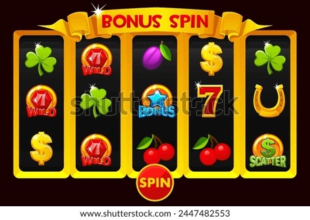 Slot machine with bonus spin on black background