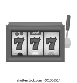A slot machine in a casino. An automatic with a lever and a dial.Kasino single icon in monochrome style vector symbol stock illustration.