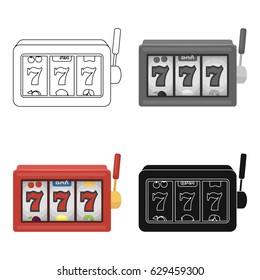A slot machine in a casino. An automatic with a lever and a dial.Kasino single icon in cartoon style vector symbol stock illustration.