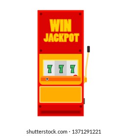 Slot machine casino game vector icon front view. Jackpot gambling vegas money win. Luck play gold spin handle bandit