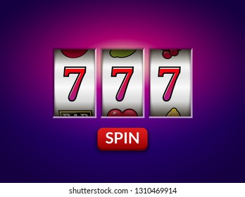 Slot machine casino jackpot 777 lucky vector spin game gambling background.