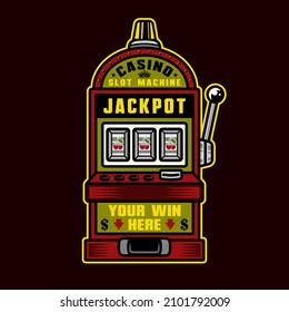 Slot machine casino jackpot vector object or design element in colorful style isolated on dark background