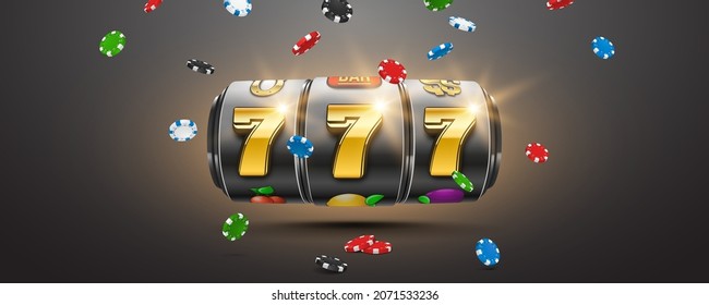 Slot machine with chips. Lucky seven on slot machine. Vector illustration.