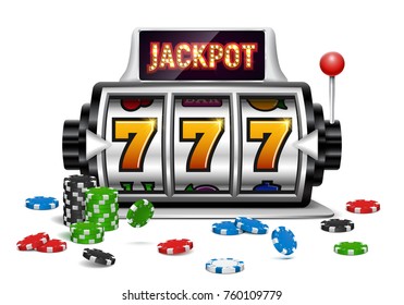 Slot machine with chips. Lucky seven on slot machine. Vector illustration.